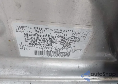 2013 Nissan Versa 1.6 Sv from USA, damaged, VIN 3N1CN7AP6DL869295